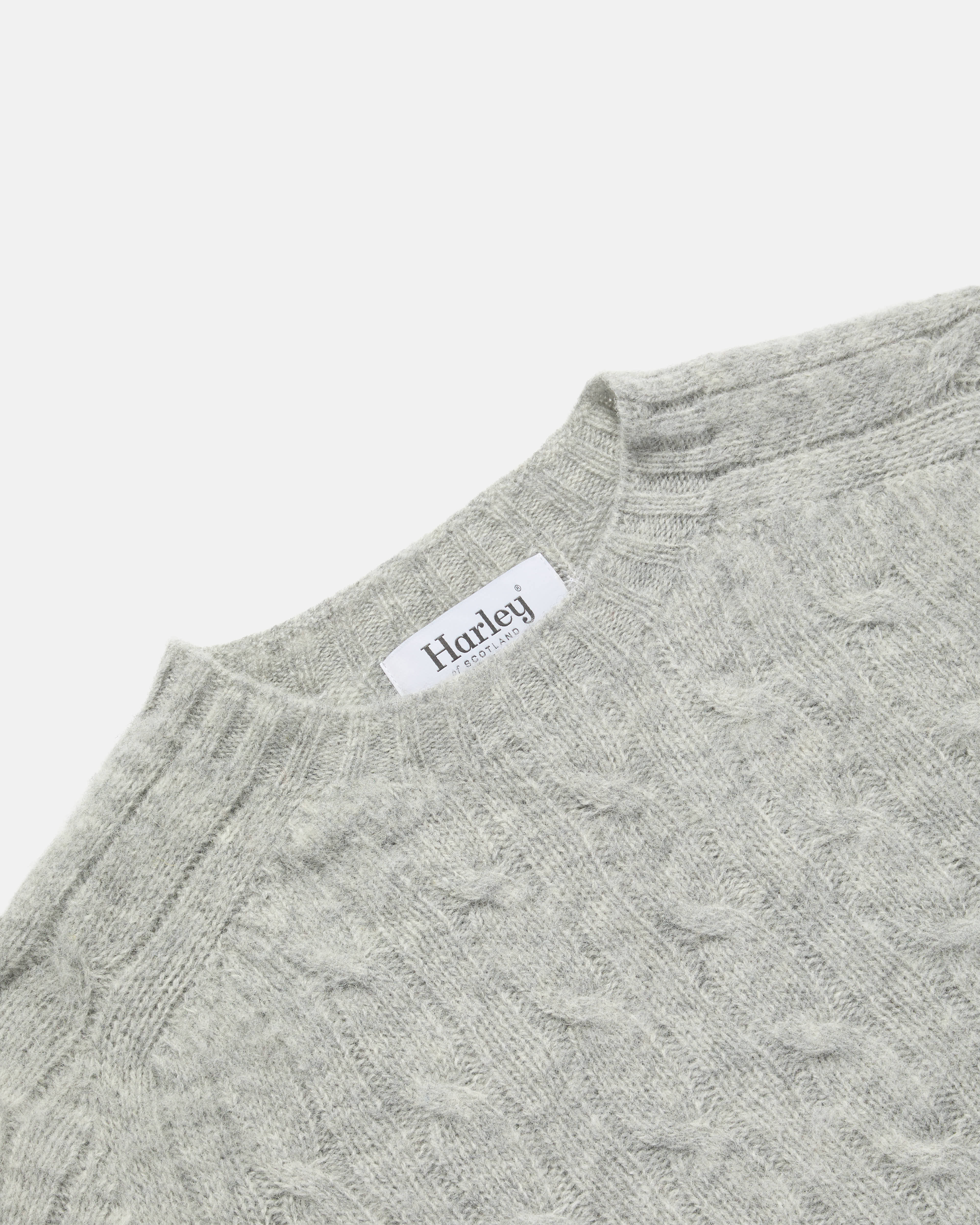 Harley of Scotland Brushed Shetland Cable Knit Jumper Silver