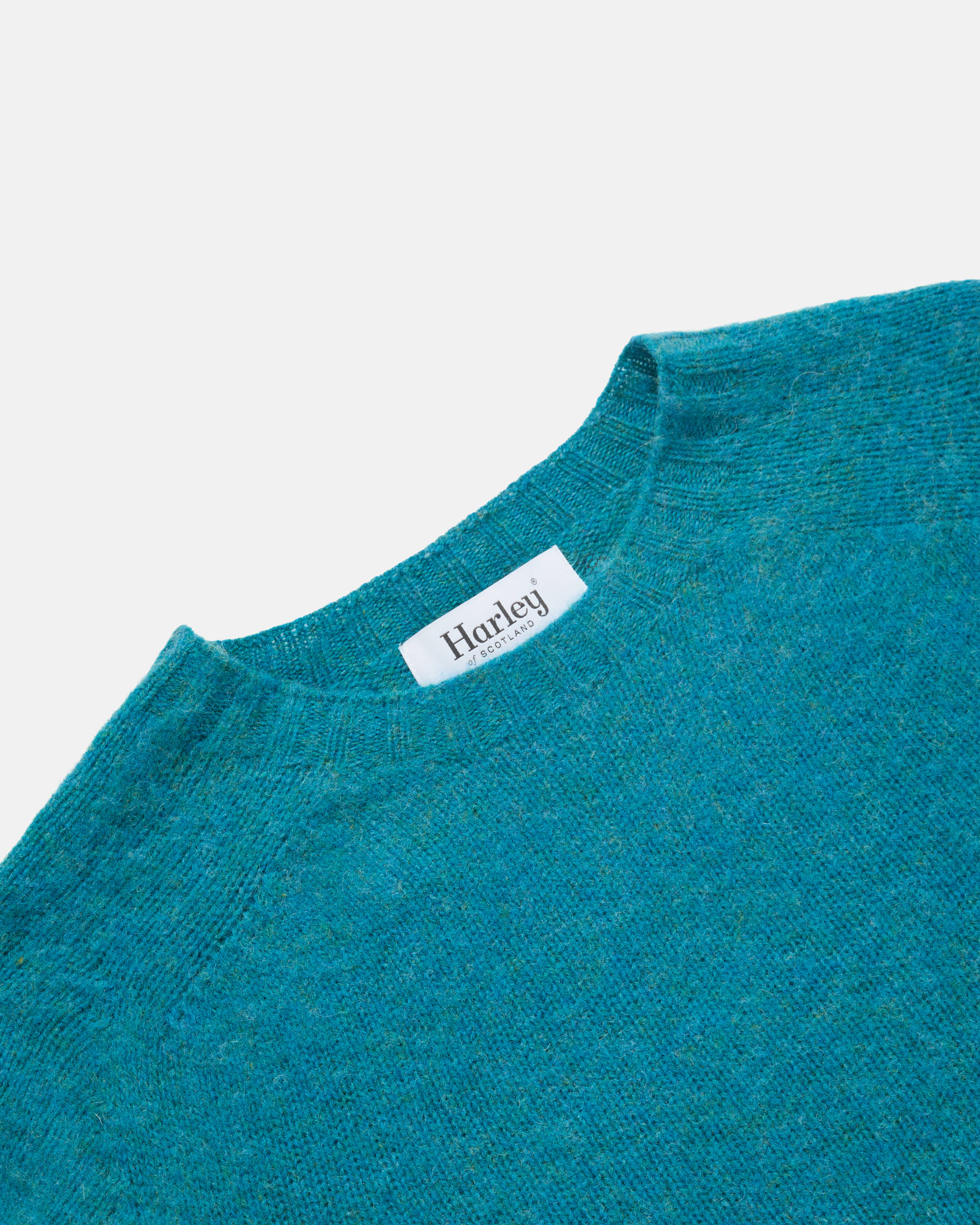 Harley of Scotland Brushed Shetland Crew Neck Jumper Gulfstream