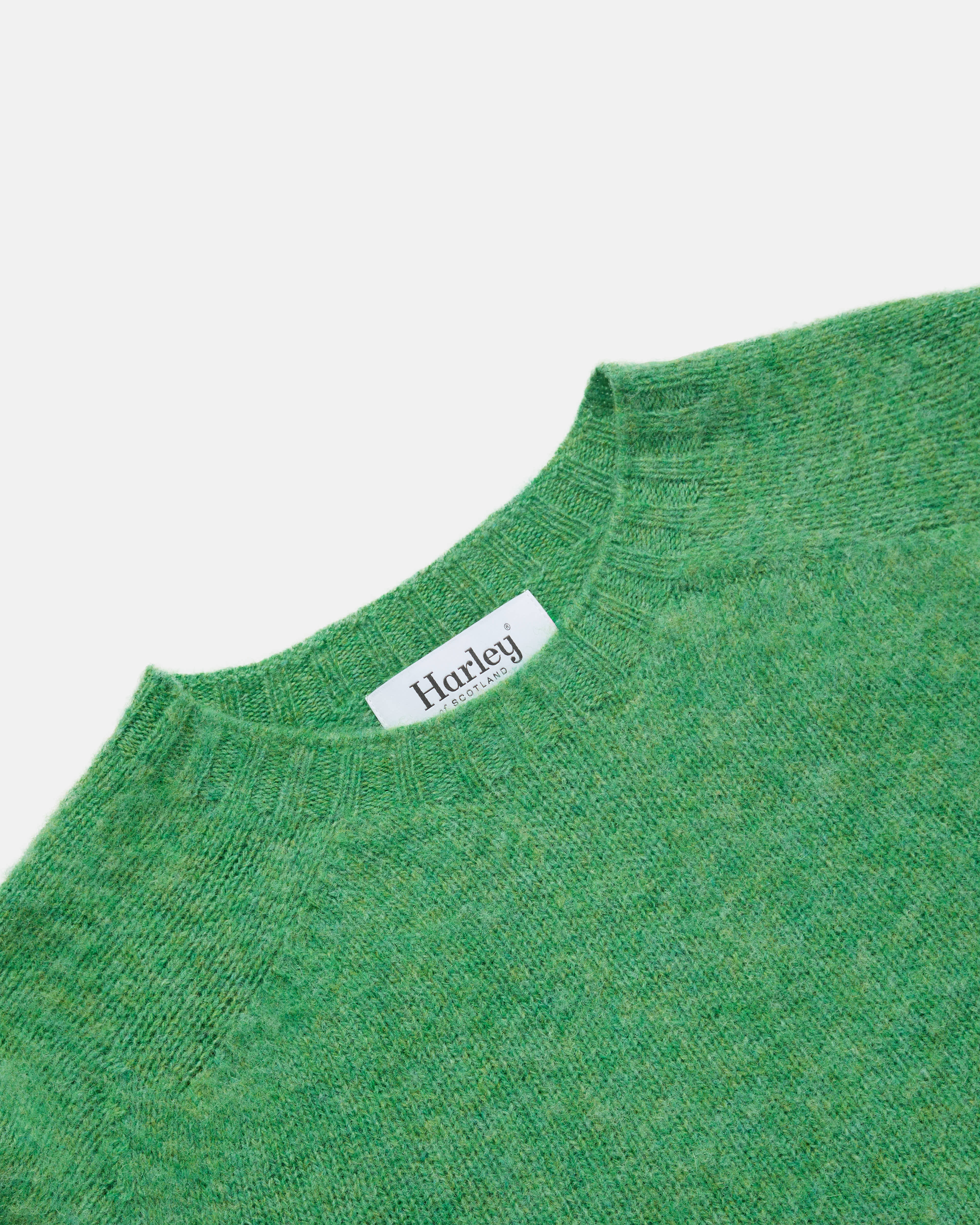 Harley of Scotland Brushed Shetland Crew Neck Jumper Parsley