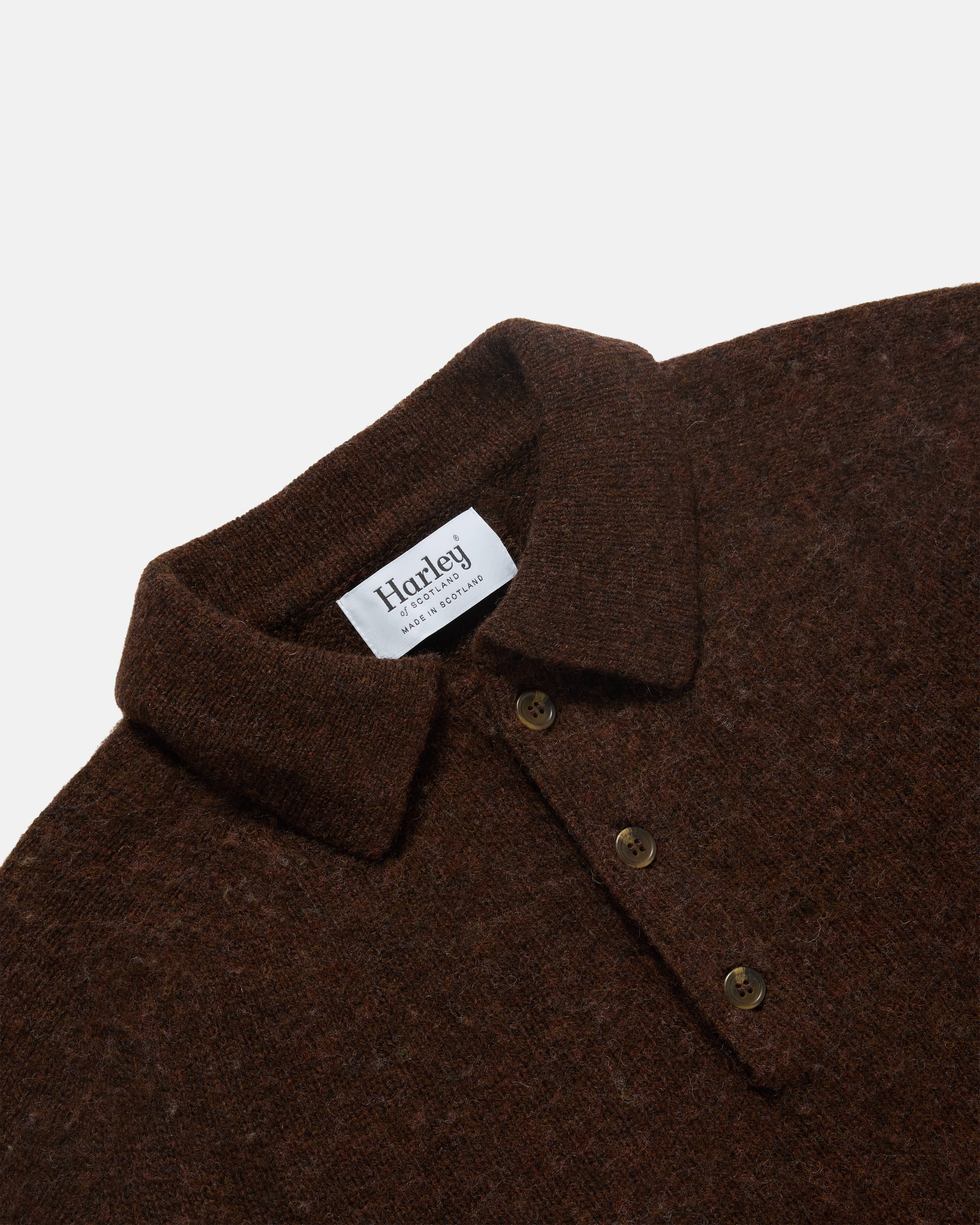 Harley of Scotland Brushed Shetland Polo Collar Jumper Marron