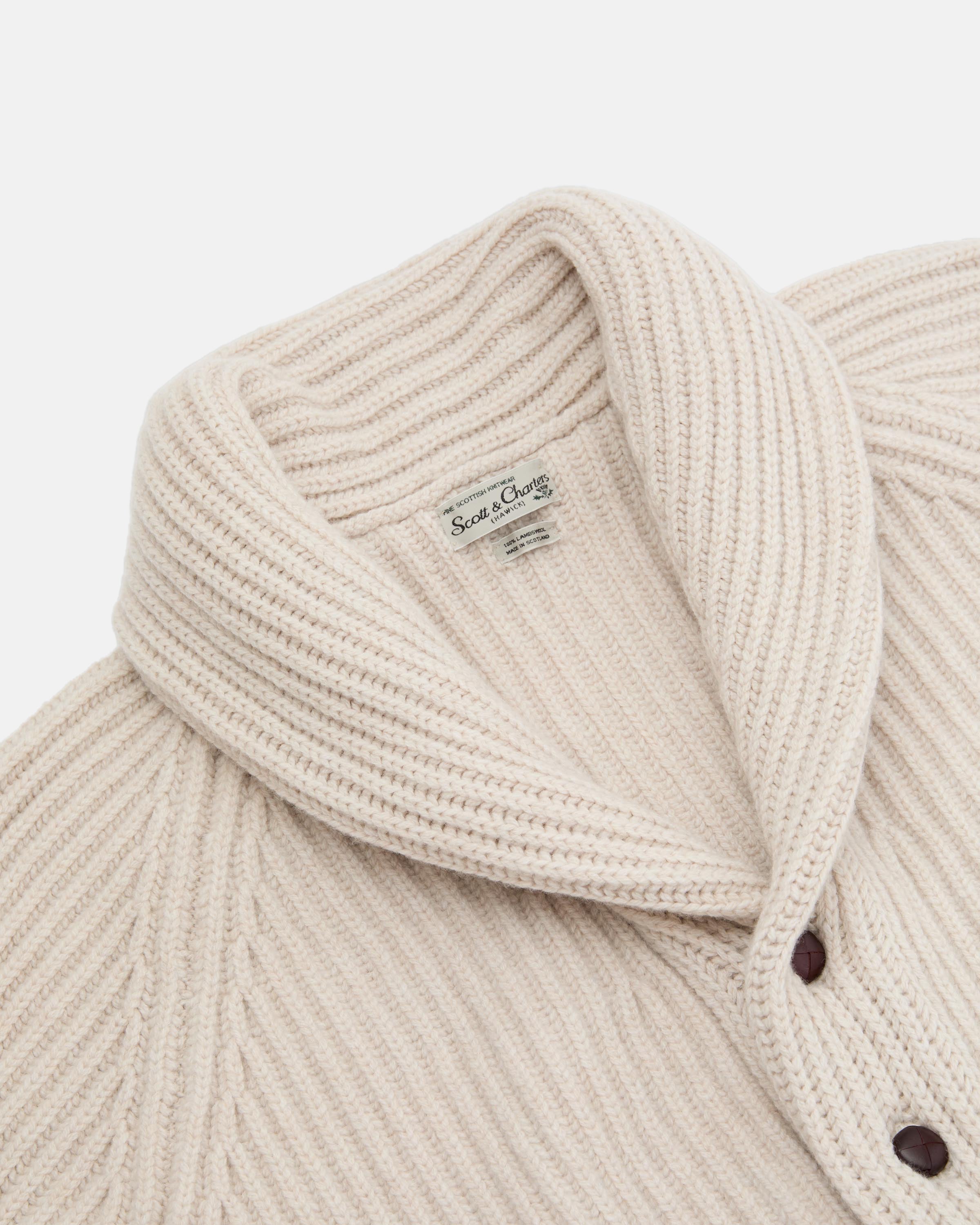 Scott & Charters Lambswool Shawl Collar Ecru