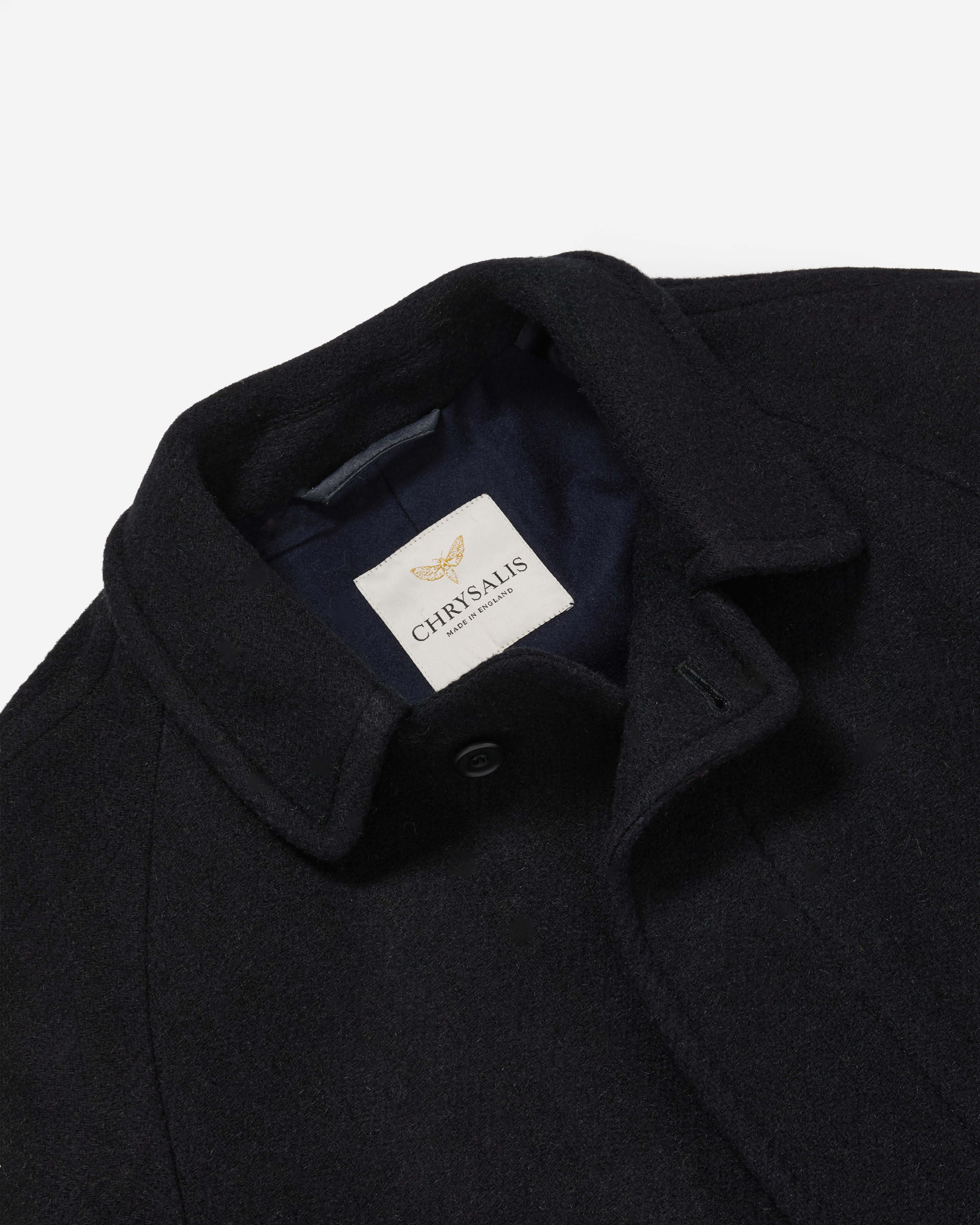 Chrysalis Fox Flannel Herringbone Kensington Overcoat Navy