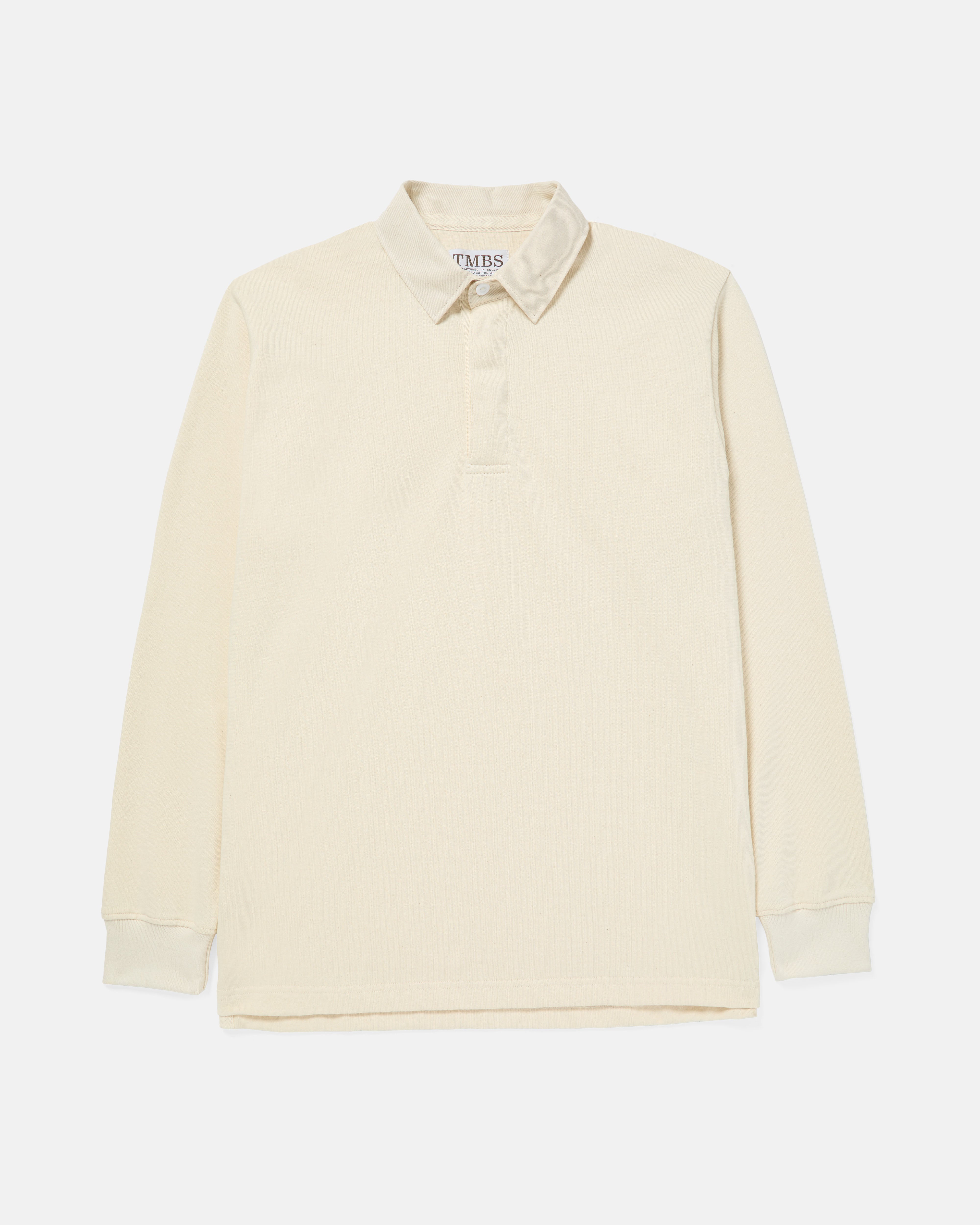TMBS Rugby Shirt in Natural, front view, made in the UK from 300g cotton