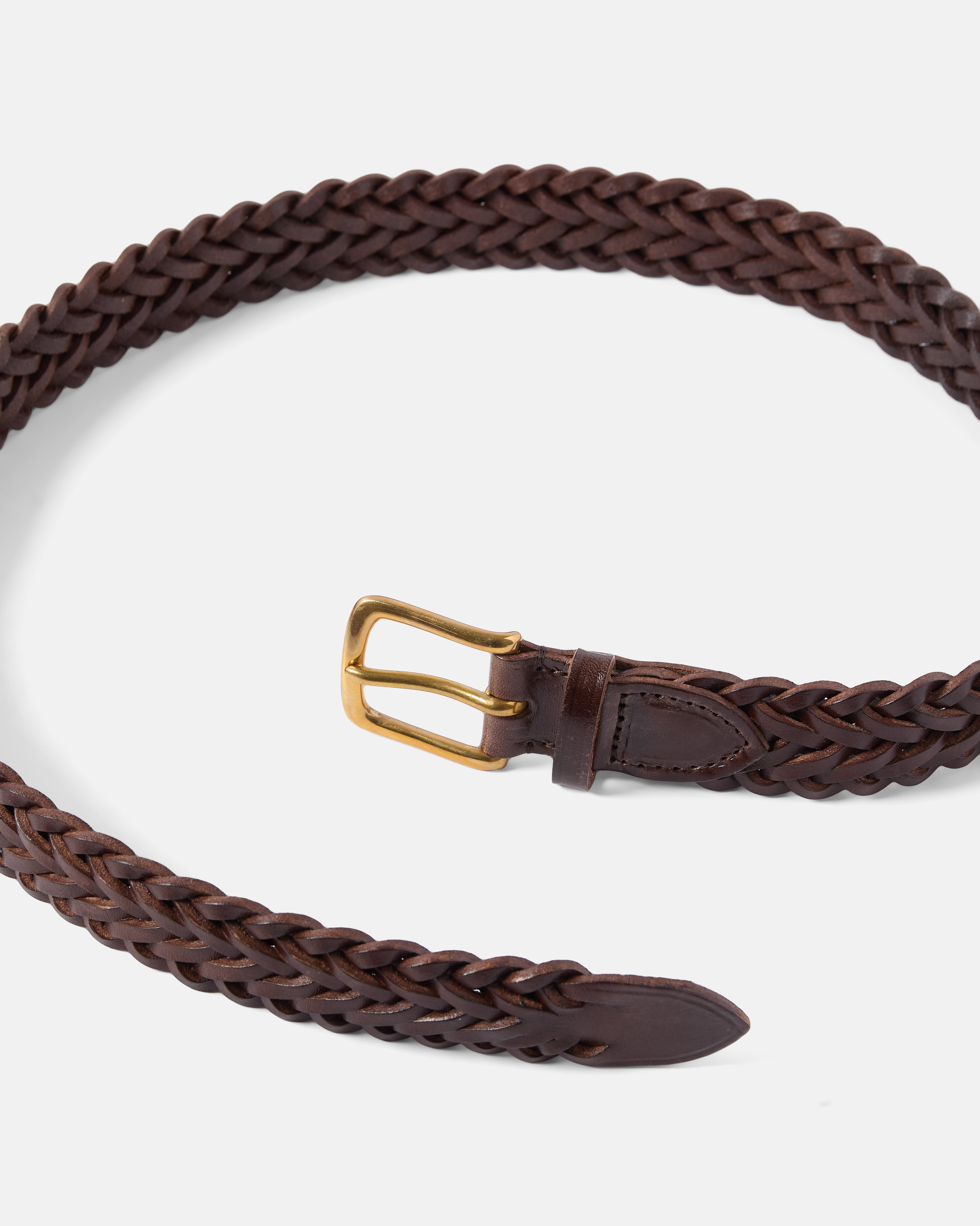Beorma 9 Strand Heavy Herringbone Russet Belt Brass Dark Brown