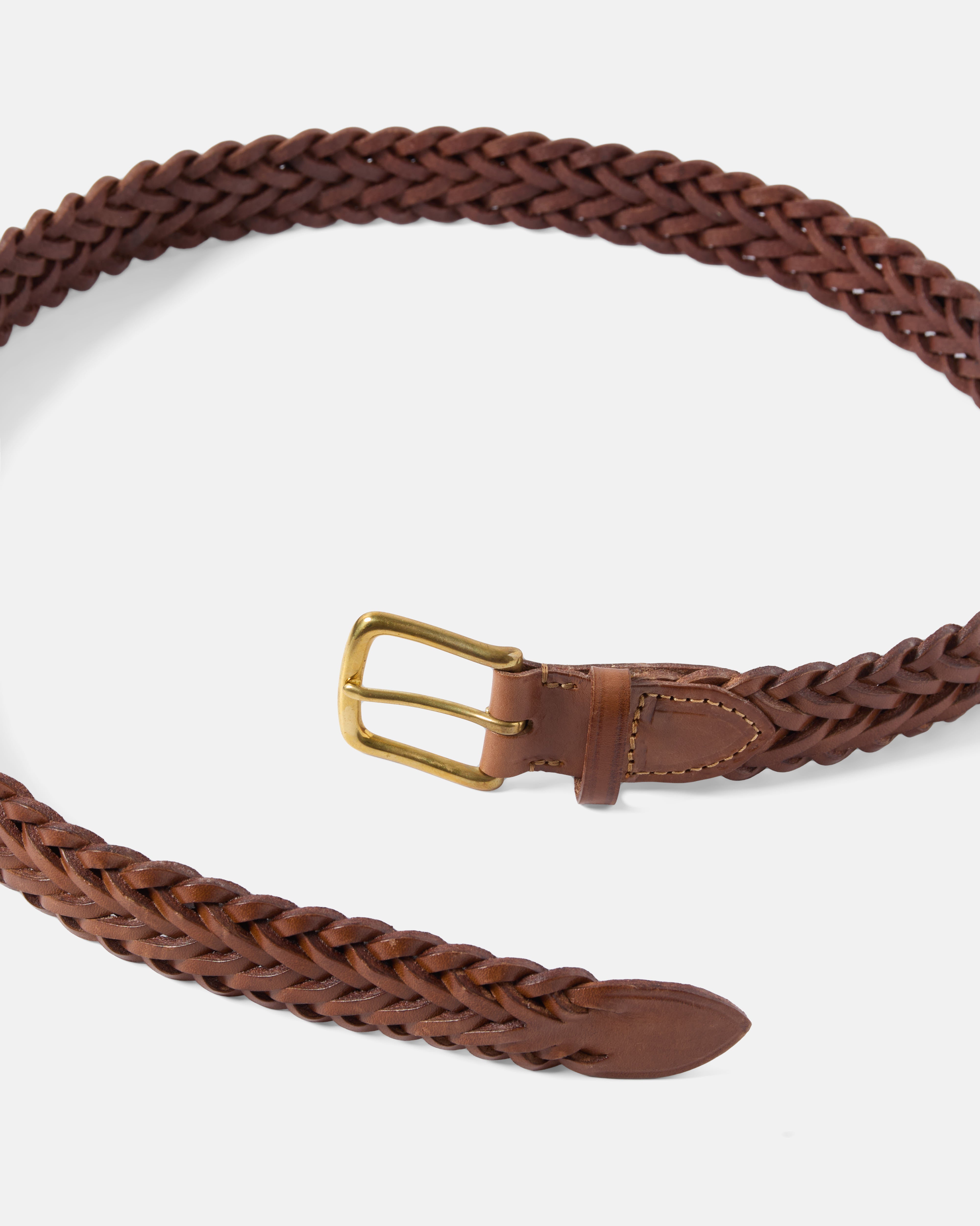 Beorma 9 Strand Heavy Herringbone Russet Belt Brass Tan