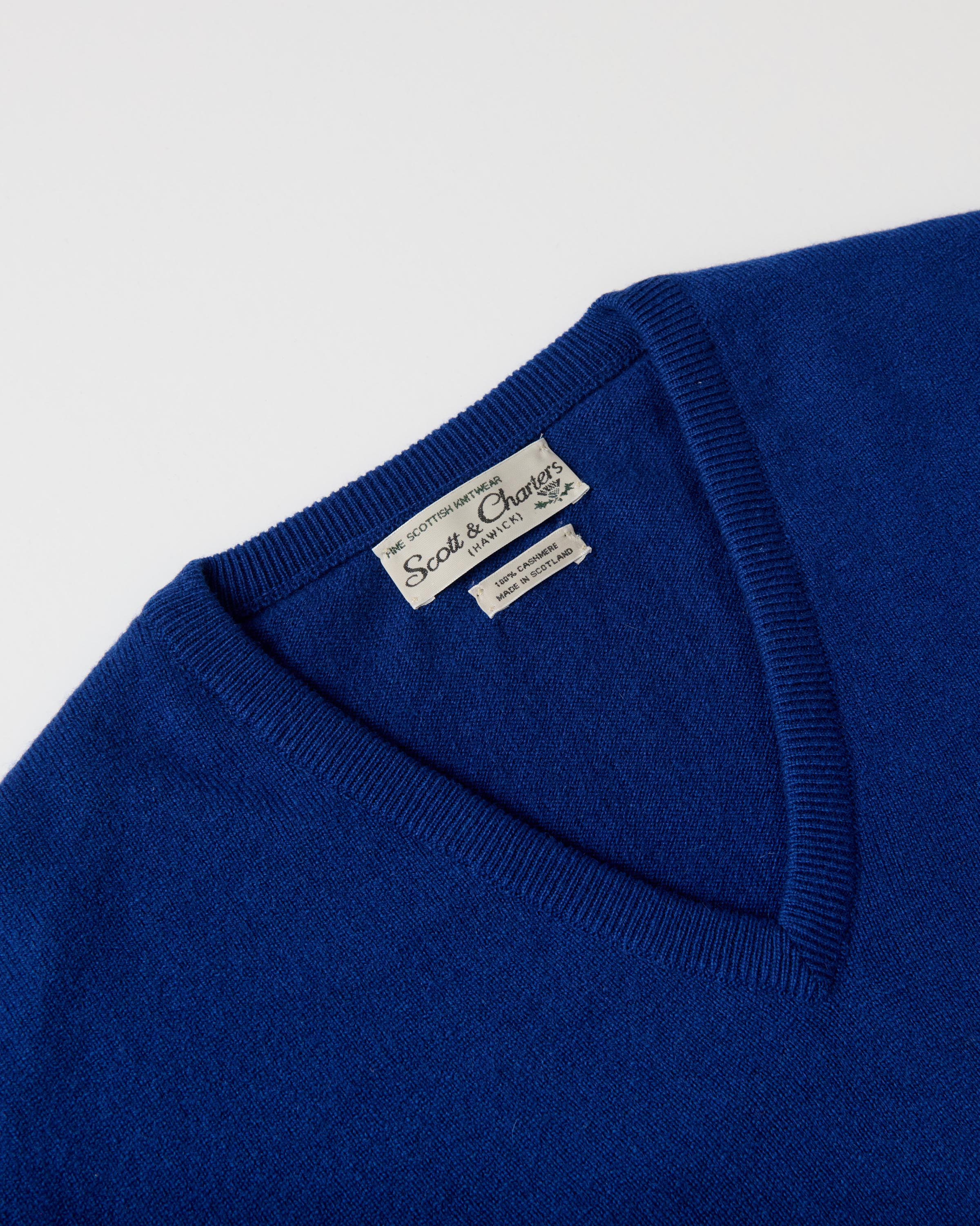 Scott & Charters Cashmere V-Neck Jumper Royal Blue