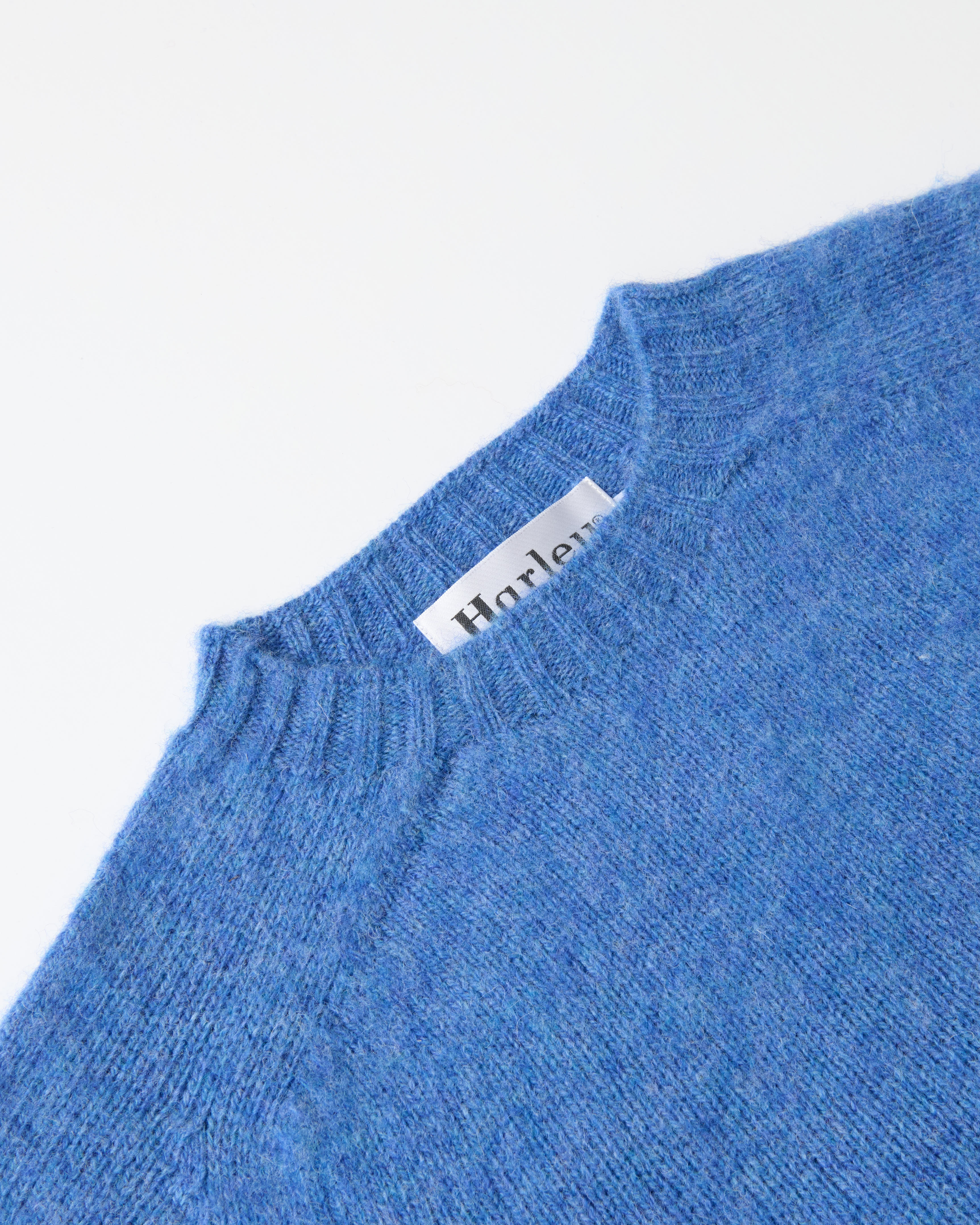 Harley of Scotland Brushed Wool Crew Neck Jumper Cobalt