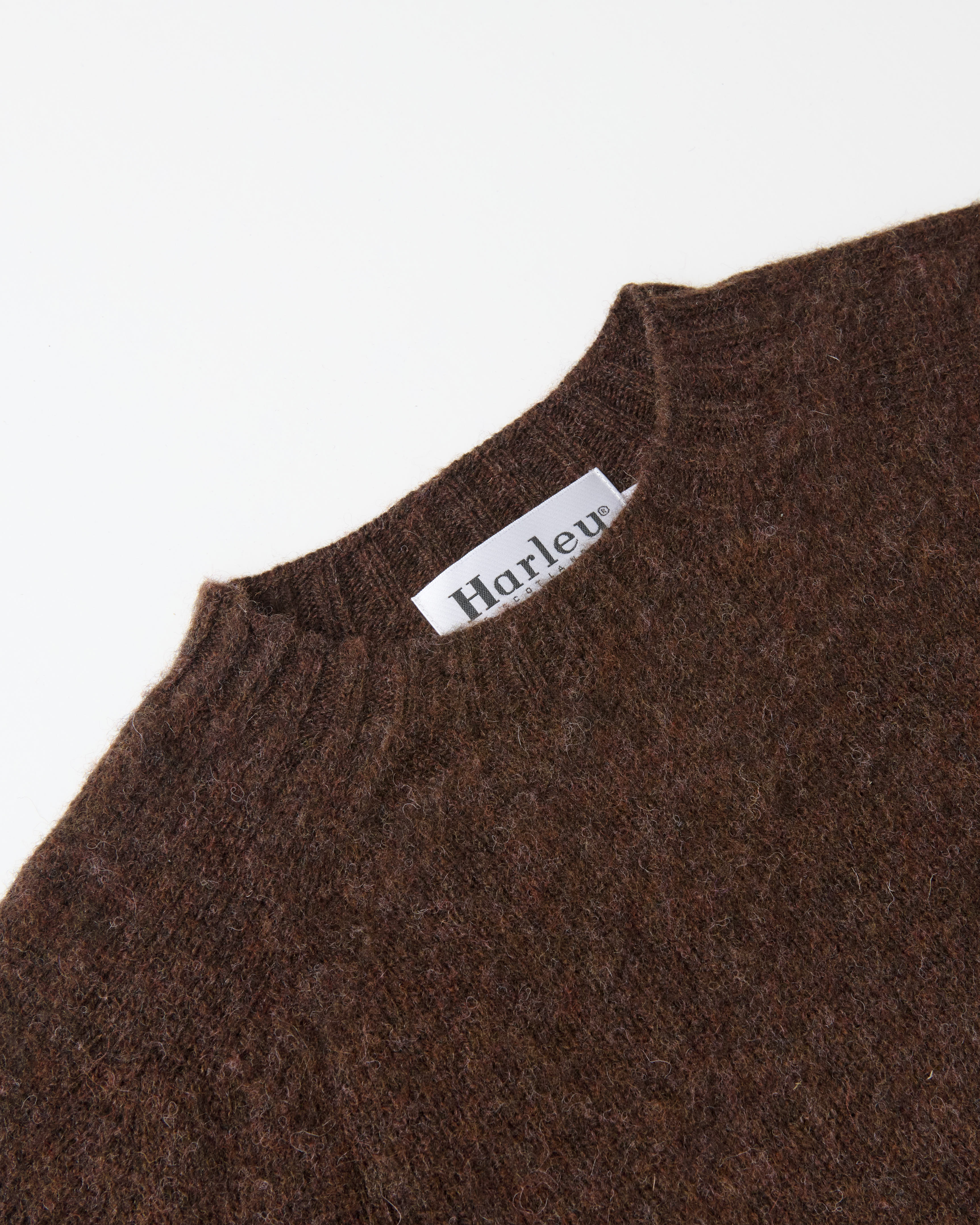 Harley of Scotland Brushed Wool Crew Neck Jumper Marron