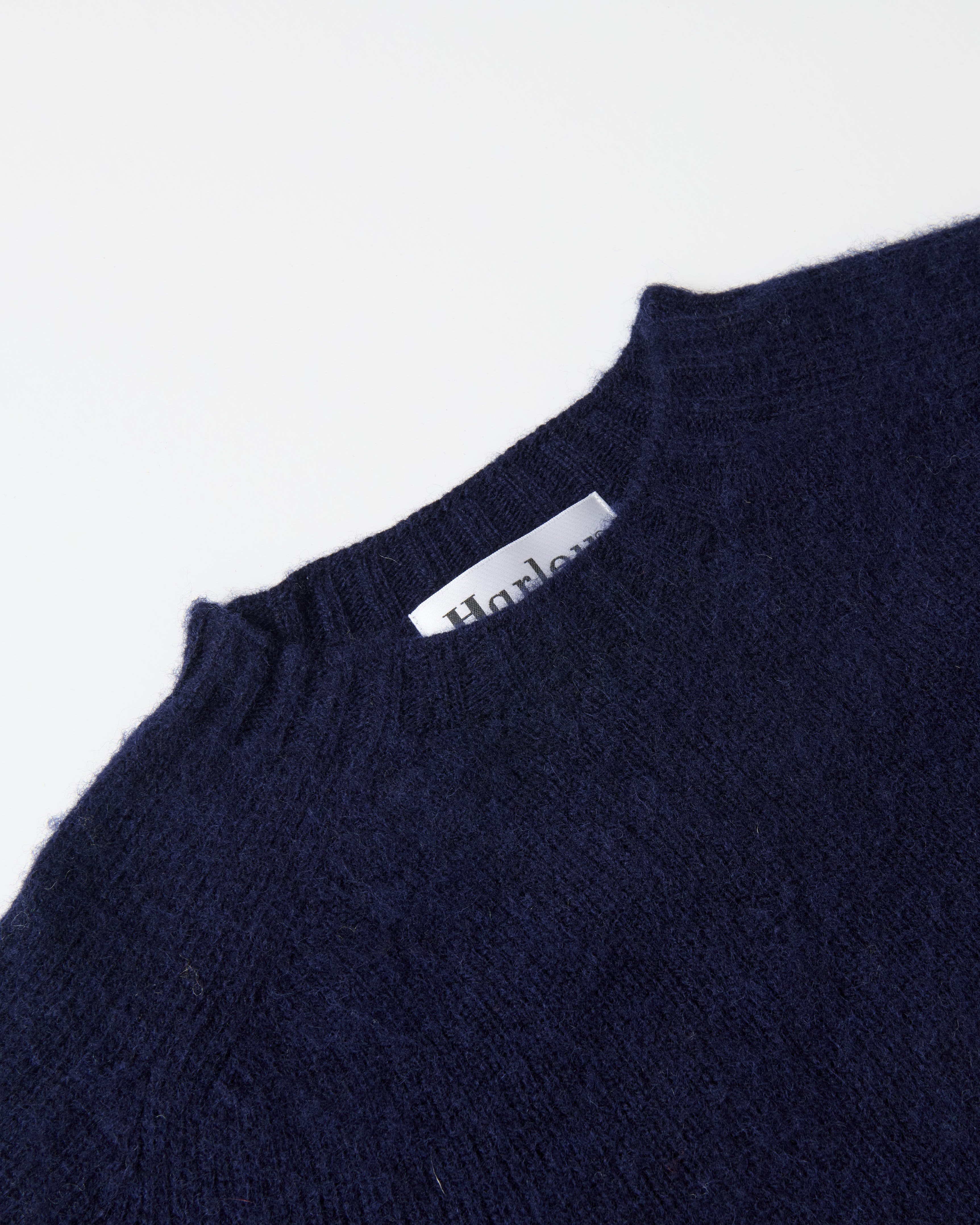 Harley of Scotland Brushed Wool Crew Neck Jumper Navy