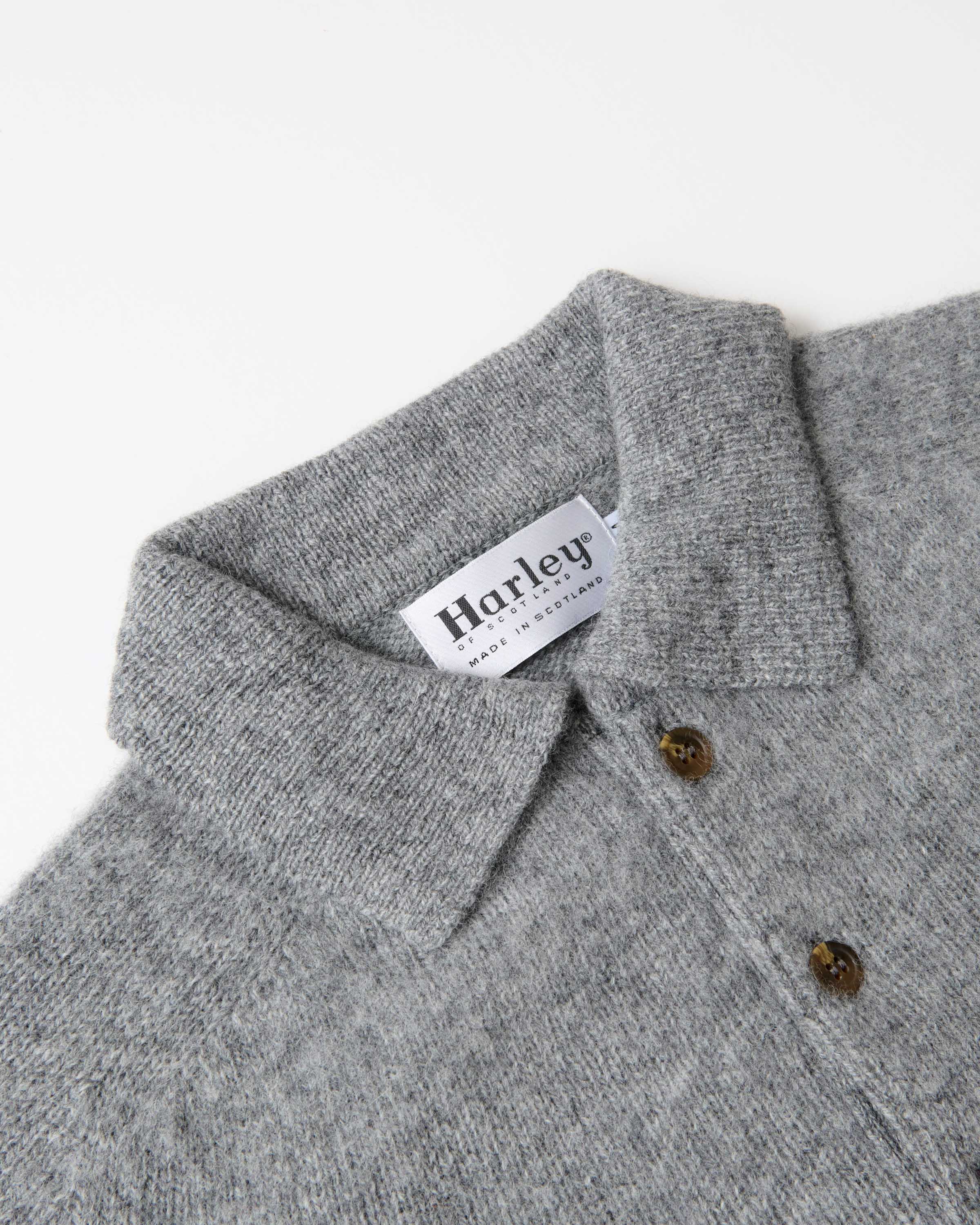 Harley of Scotland Brushed Wool Polo Collar Jumper Mid Grey