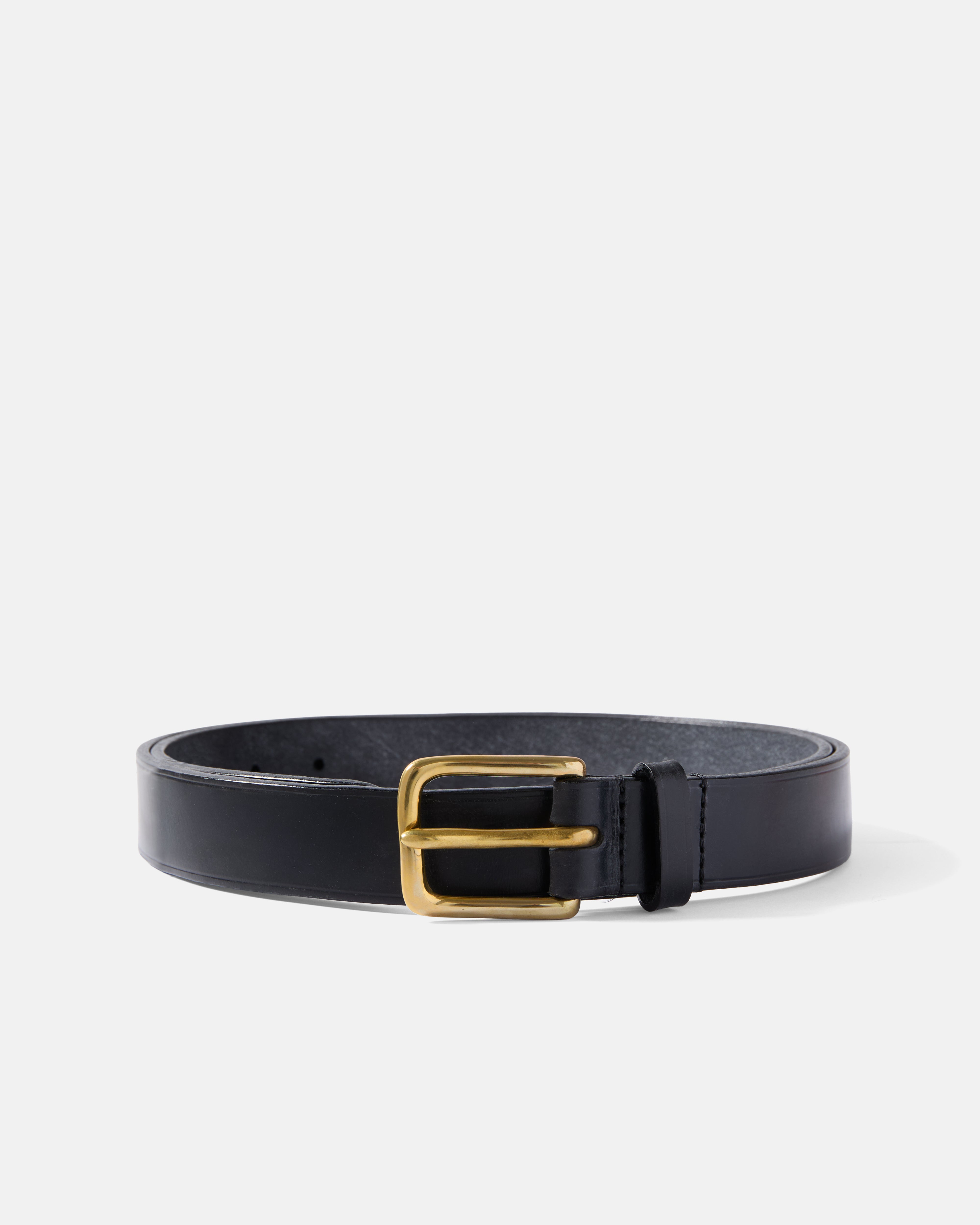 Black Beorma 28mm unlined bridle leather belt front view