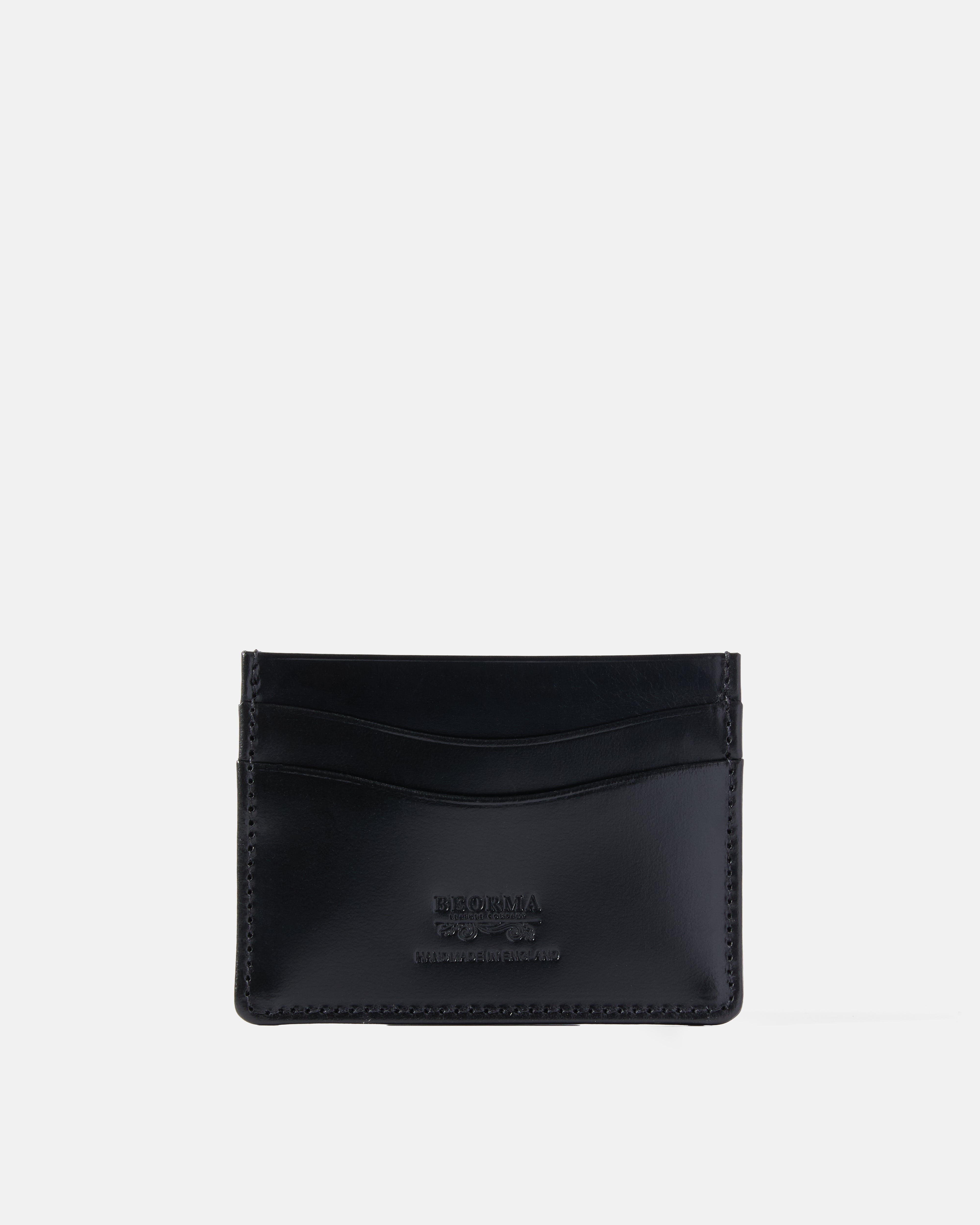Back view of black Beorma slimline bridle leather card case