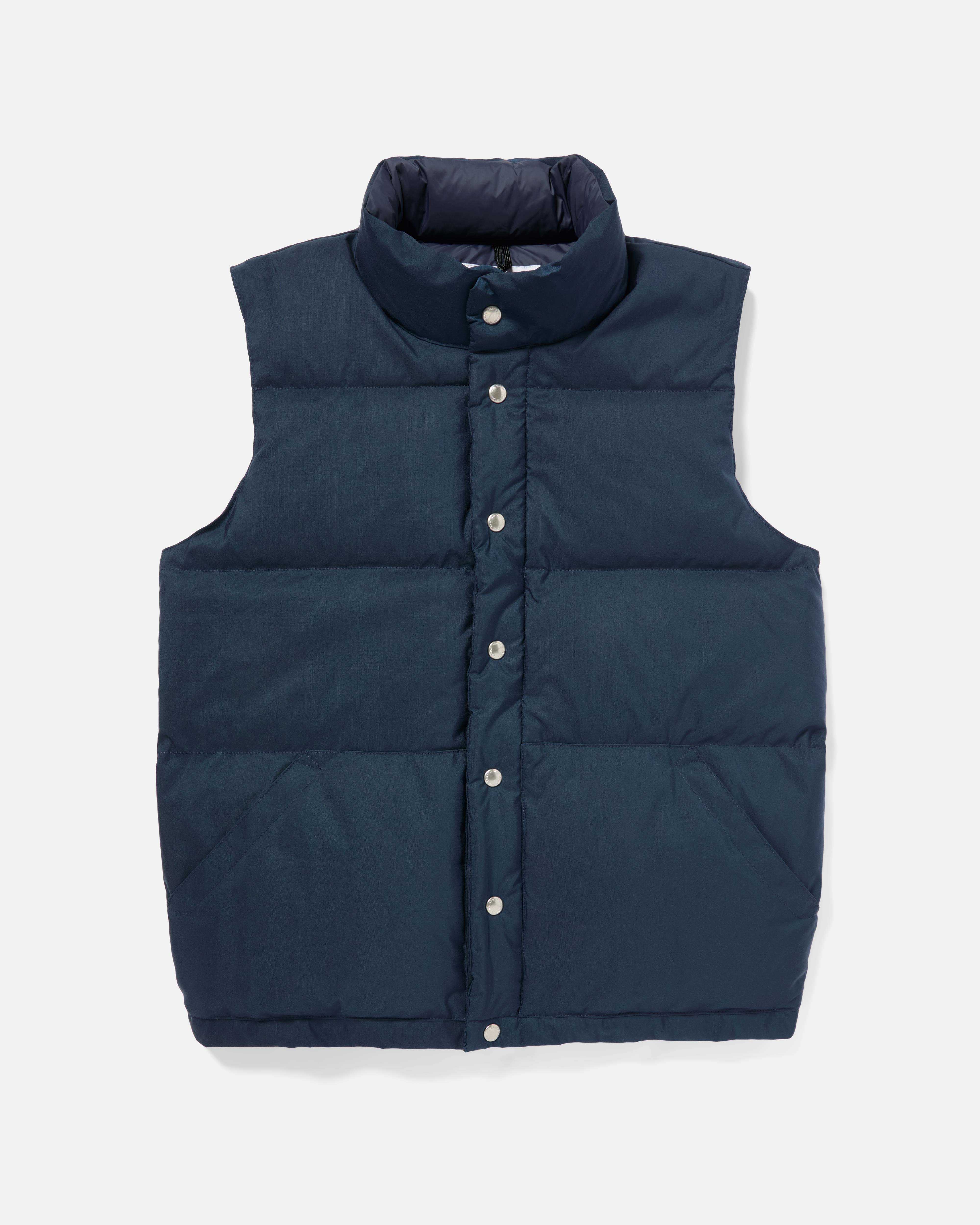 Navy Crescent cotton nylon down vest front view