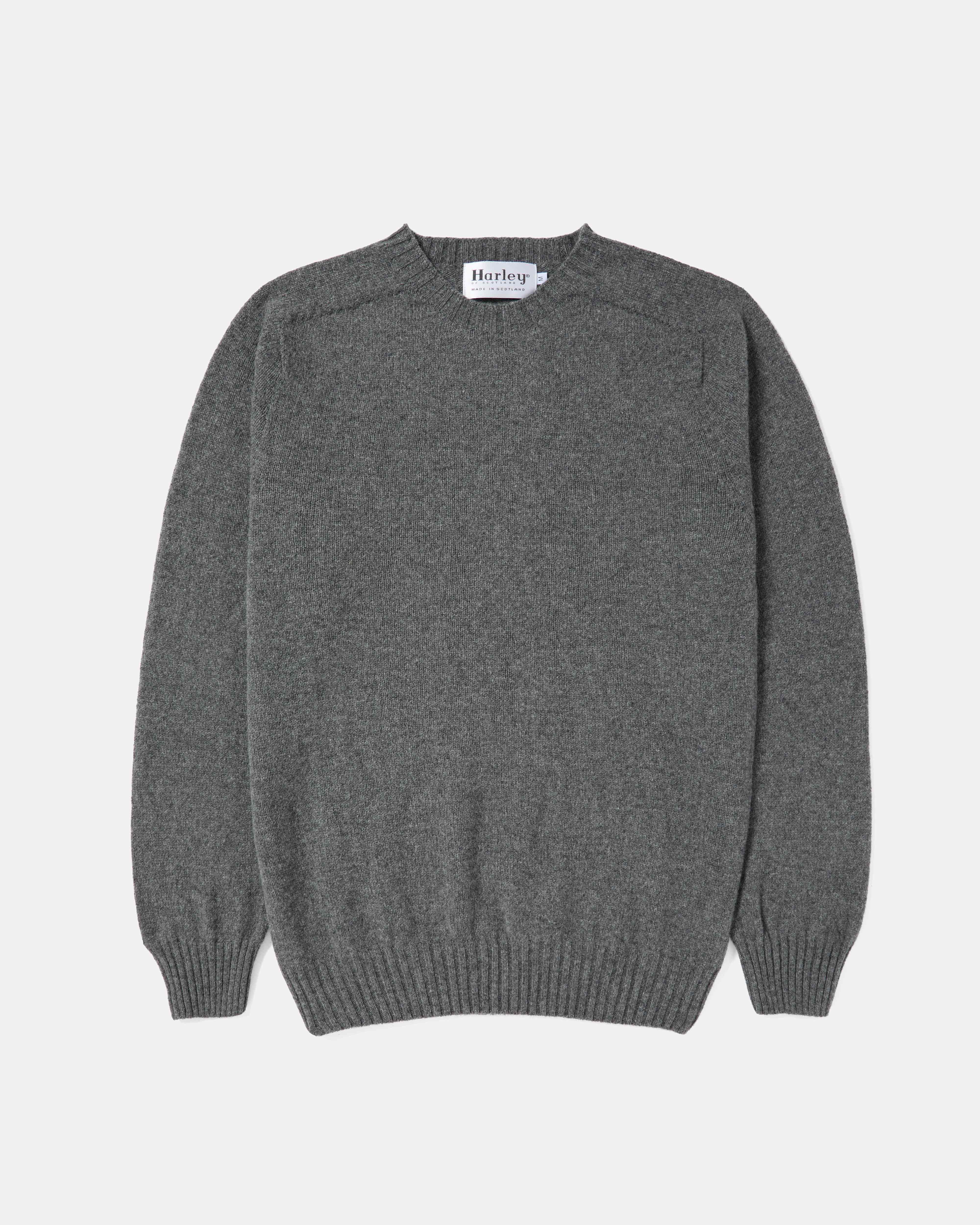 Front view of grey Harley Superfine Lambswool Crew Neck