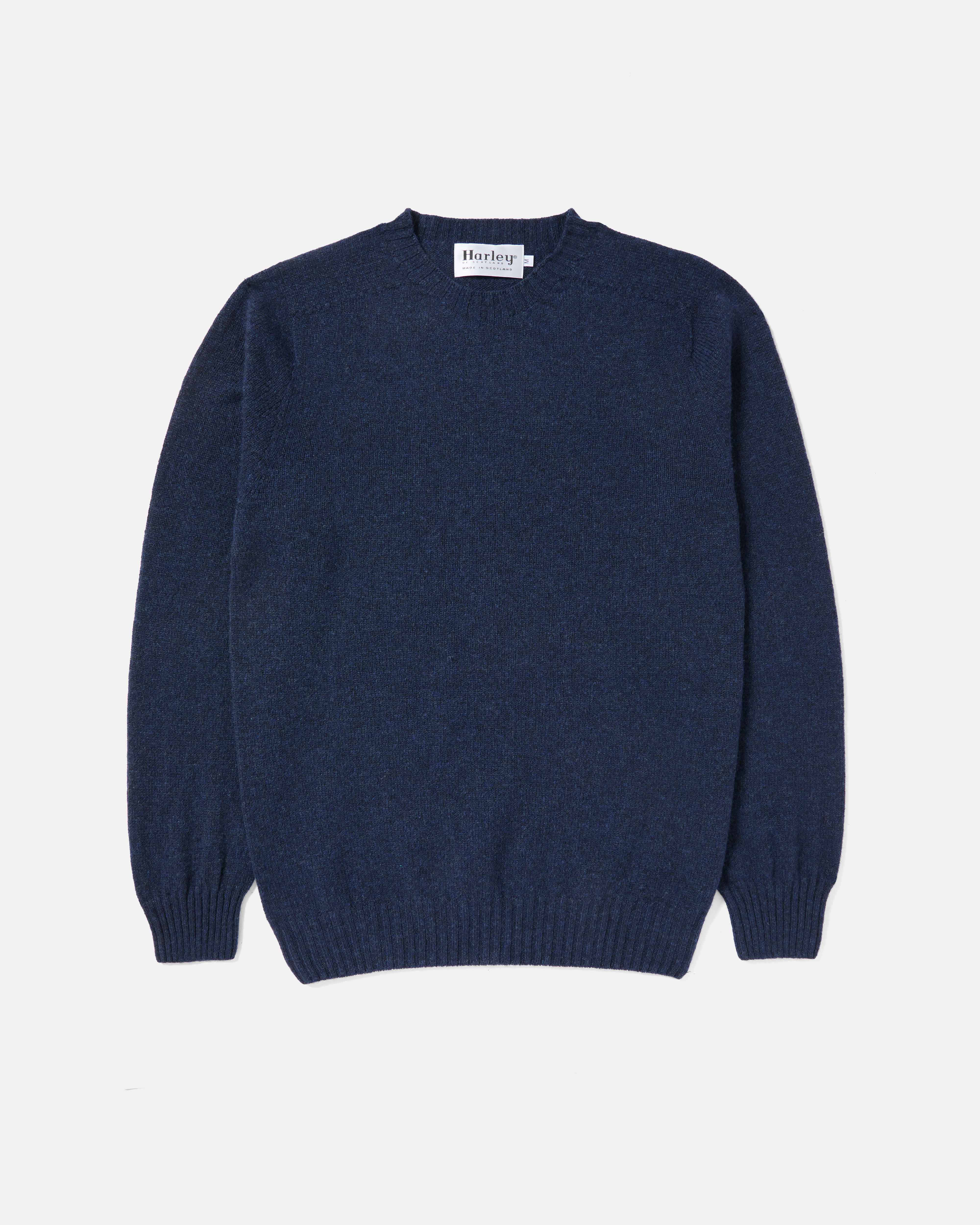 Front view of navy Harley Superfine Lambswool Crew Neck