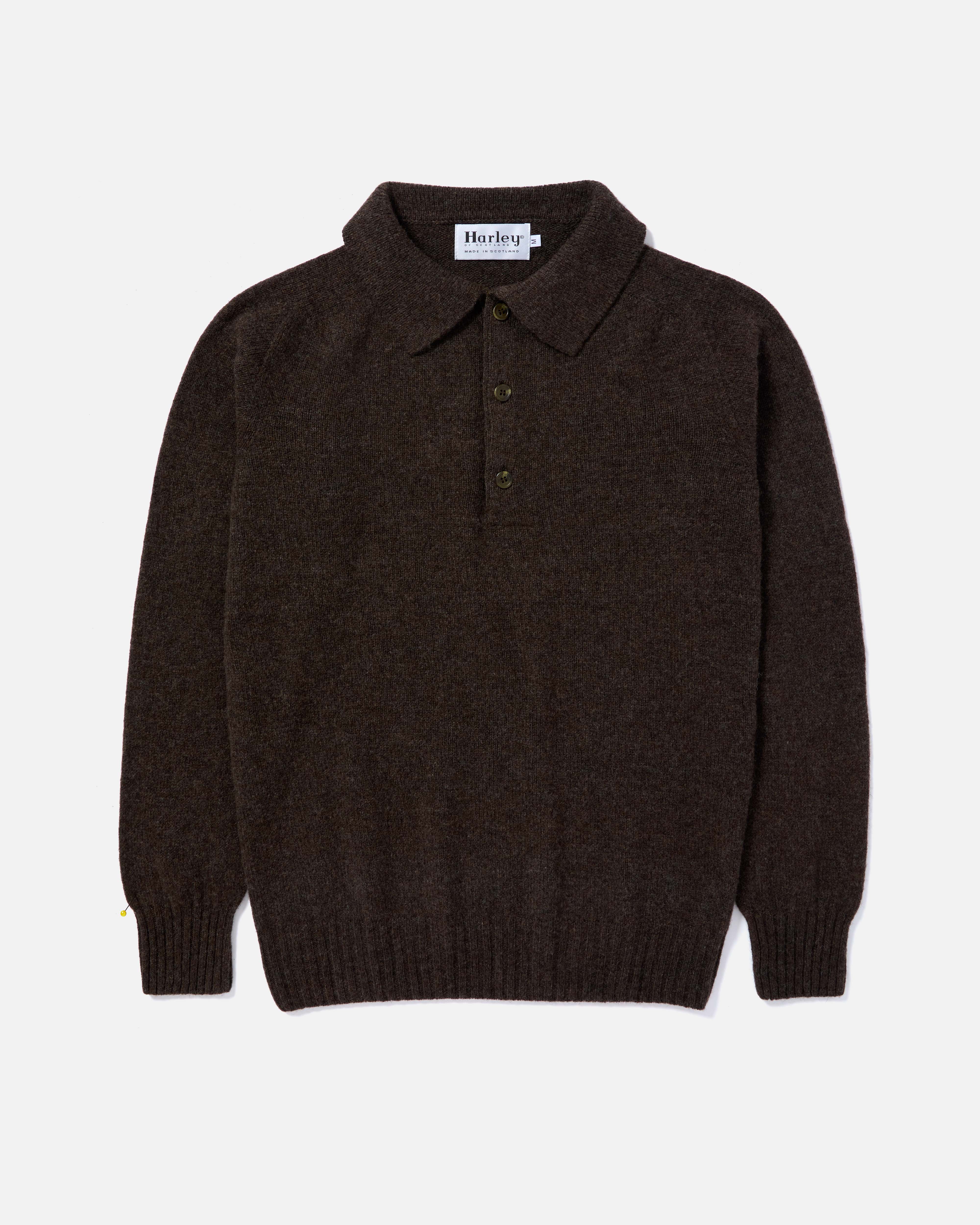 Front view of brown Harley Superfine Lambswool Polo
