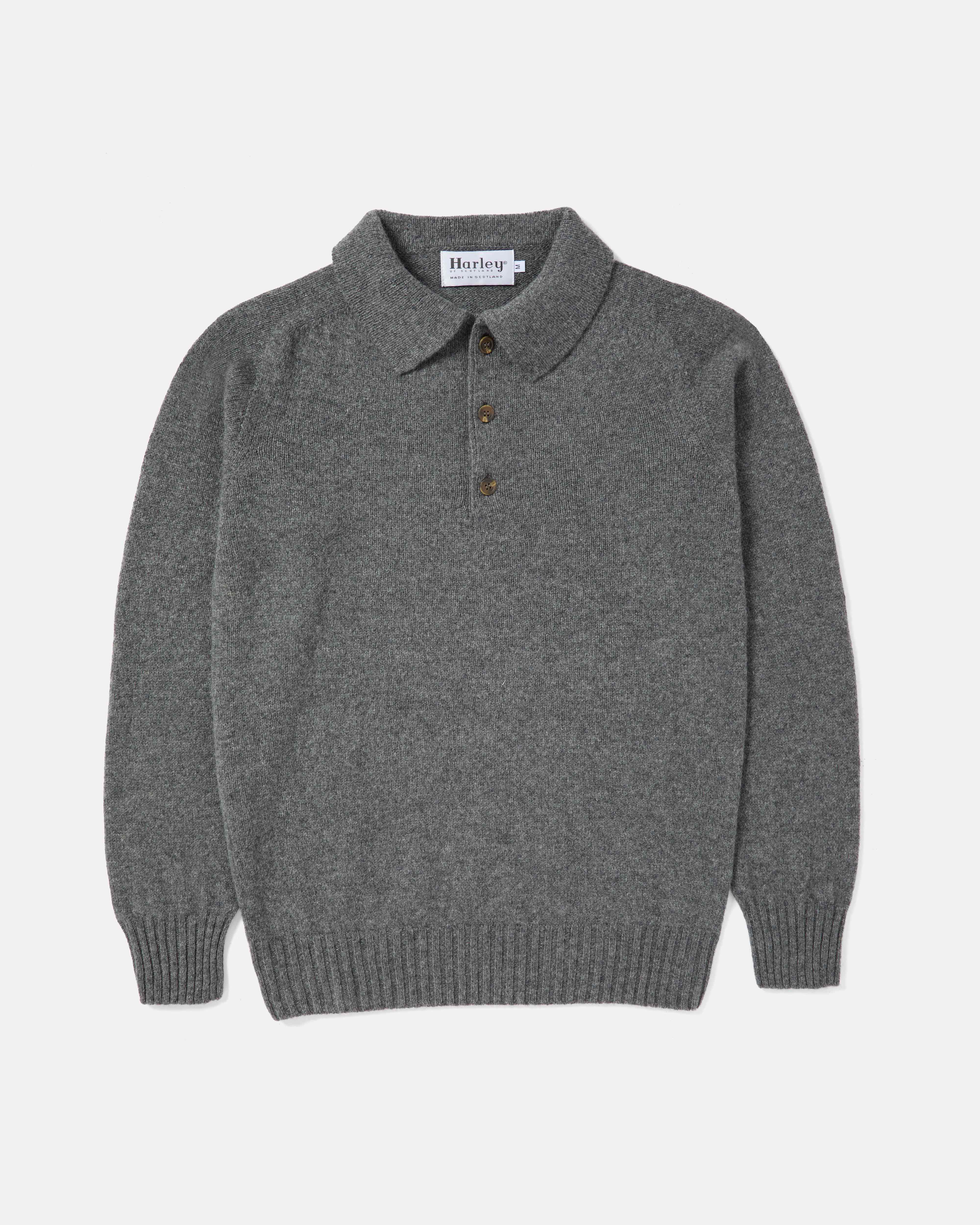 Front view of grey Harley Superfine Lambswool Polo