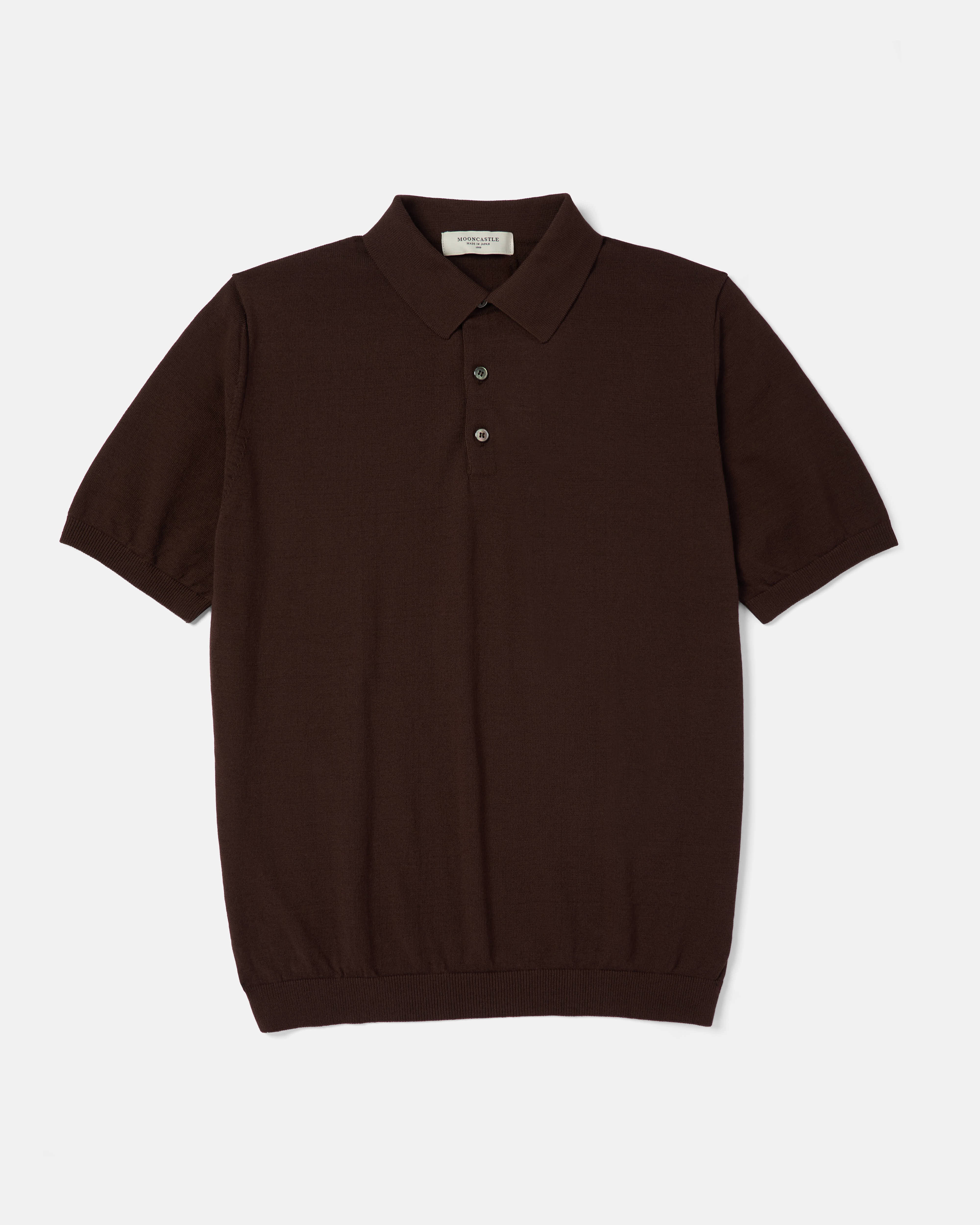 Brown Mooncastle Ice Cotton knit polo shirt front view