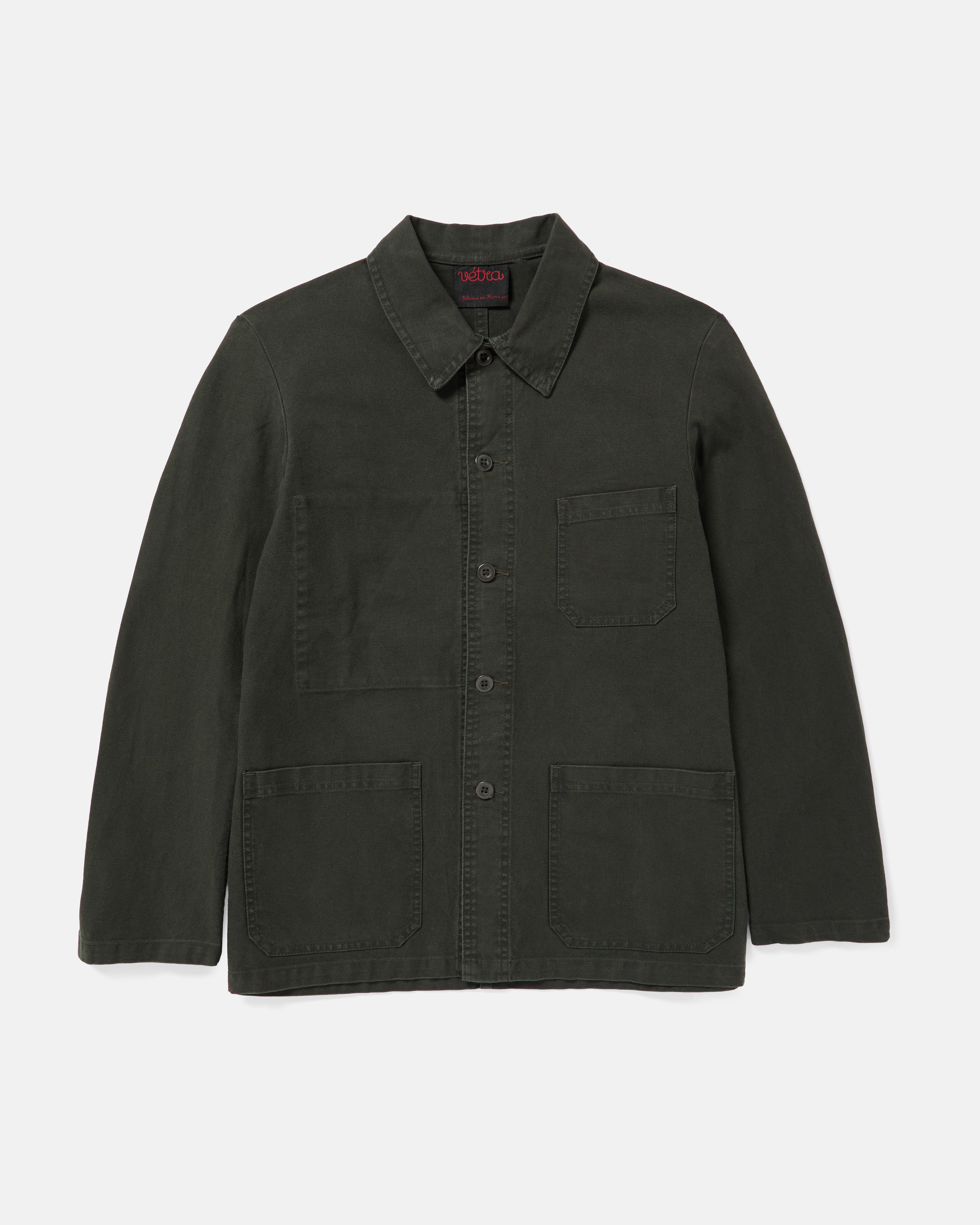 Vetra French Moleskin Workwear Jacket in Dark Khaki front view
