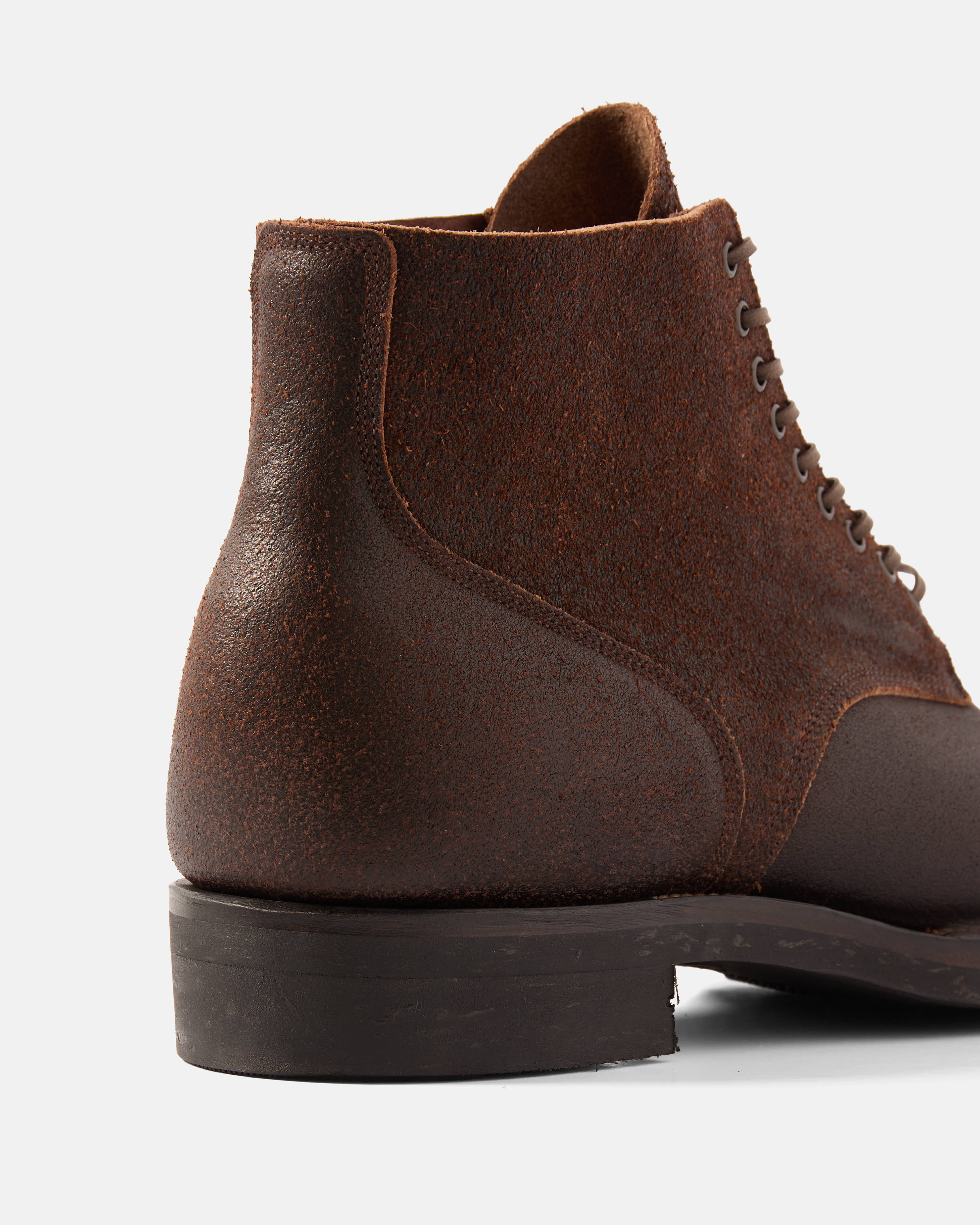 Back view of brown Viberg N1 leather boot