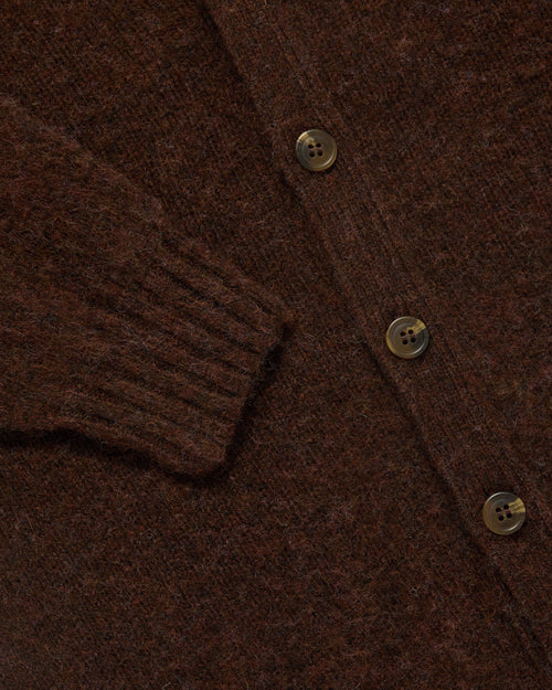 Harley of Scotland Brushed Shetland Cardigan Marron