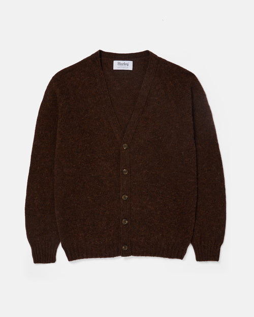 Harley of Scotland Brushed Shetland Cardigan Marron