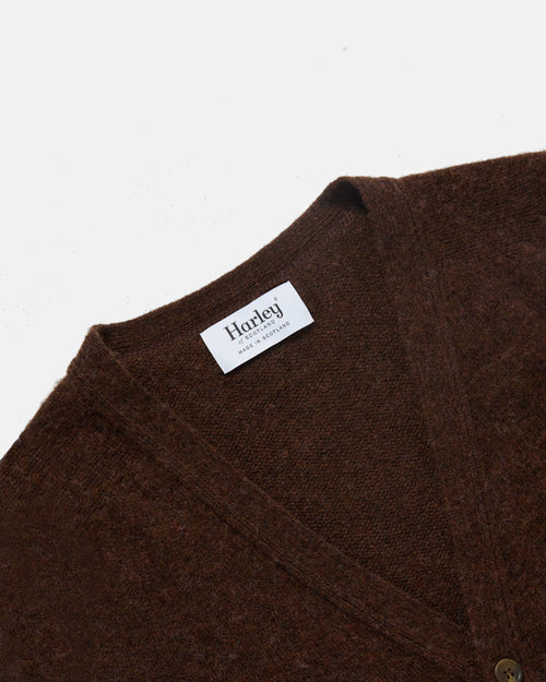 Harley of Scotland Brushed Shetland Cardigan Marron