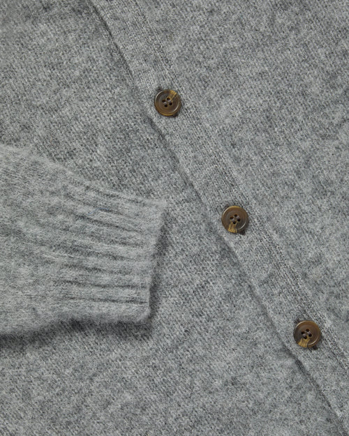 Harley of Scotland Brushed Shetland Cardigan Mid Grey