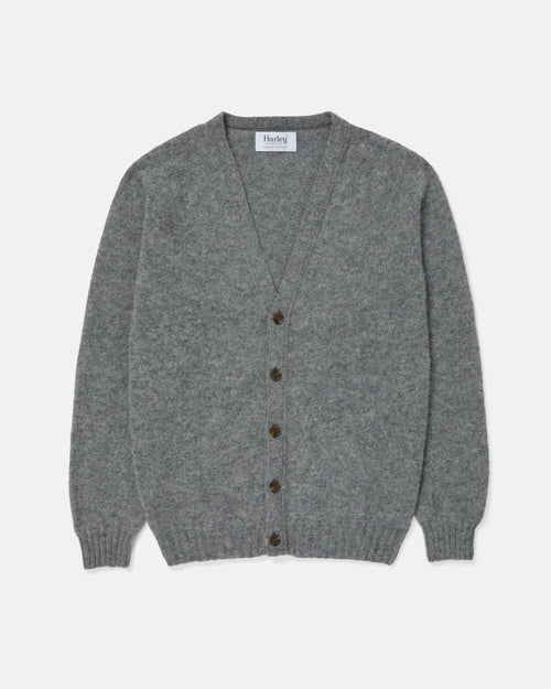 Harley of Scotland Brushed Shetland Cardigan Mid Grey