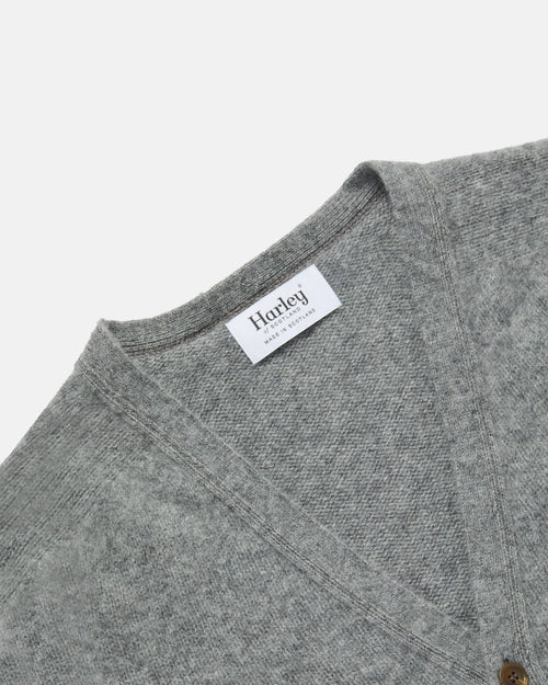 Harley of Scotland Brushed Shetland Cardigan Mid Grey