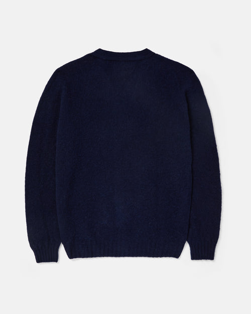Harley of Scotland Brushed Shetland Cardigan Navy