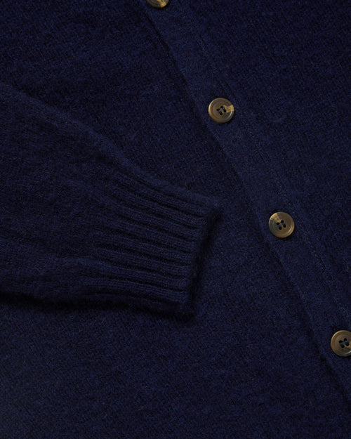 Harley of Scotland Brushed Shetland Cardigan Navy