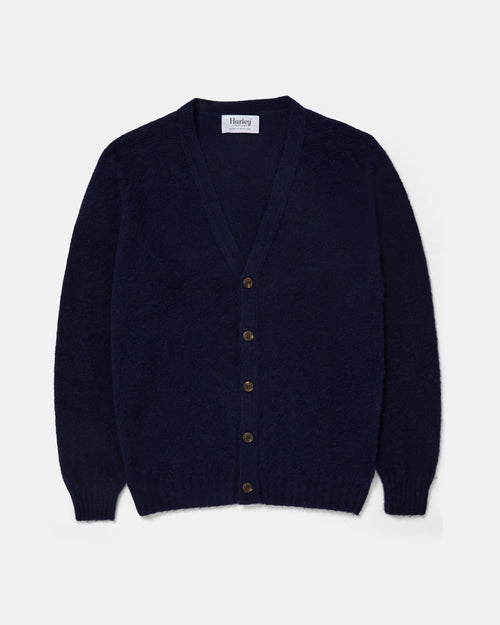 Harley of Scotland Brushed Shetland Cardigan Navy