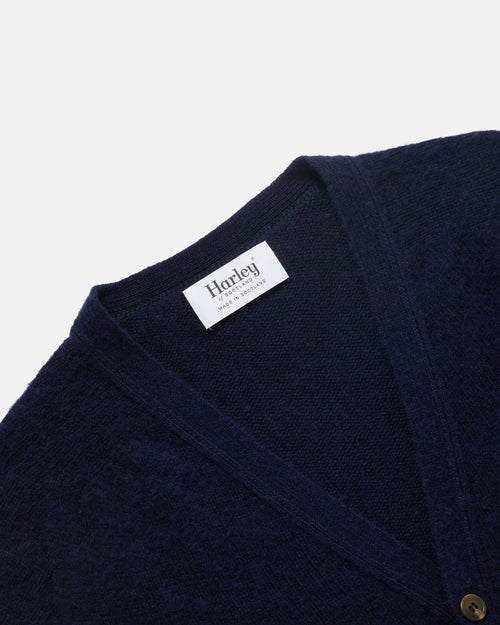 Harley of Scotland Brushed Shetland Cardigan Navy