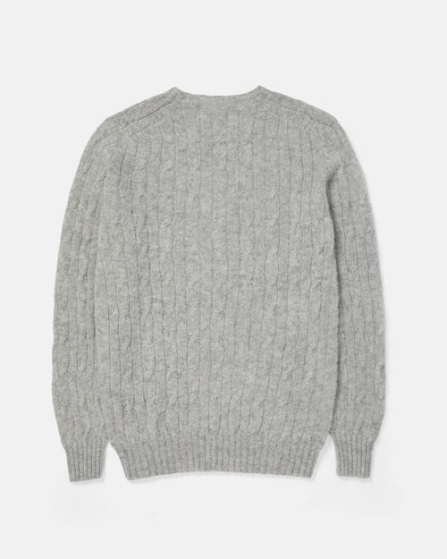 Harley of Scotland Brushed Shetland Cable Knit Jumper Silver