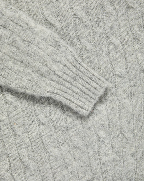 Harley of Scotland Brushed Shetland Cable Knit Jumper Silver
