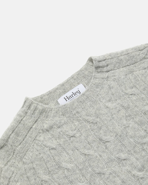 Harley of Scotland Brushed Shetland Cable Knit Jumper Silver