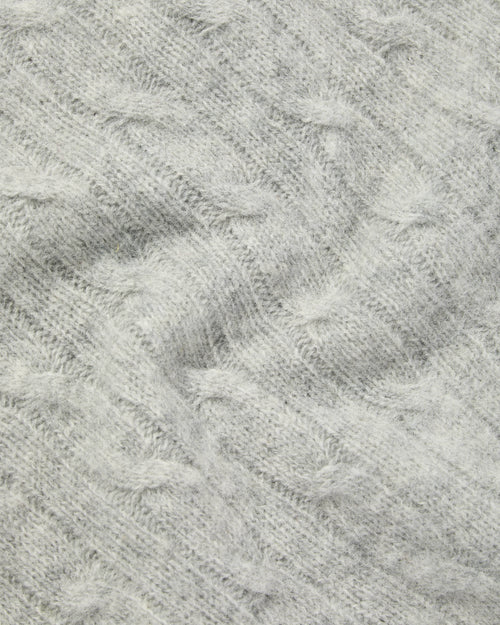 Harley of Scotland Brushed Shetland Cable Knit Jumper Silver