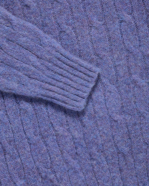 Harley of Scotland Brushed Shetland Cable Knit Jumper Wisteria