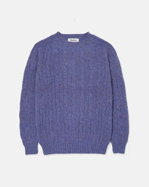 Harley of Scotland Brushed Shetland Cable Knit Jumper Wisteria