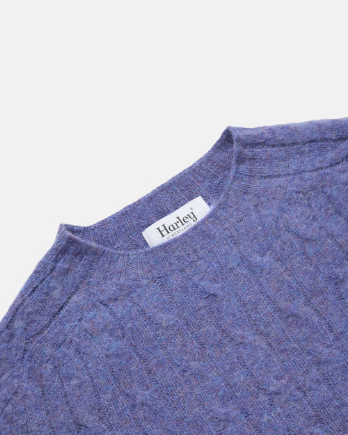Harley of Scotland Brushed Shetland Cable Knit Jumper Wisteria