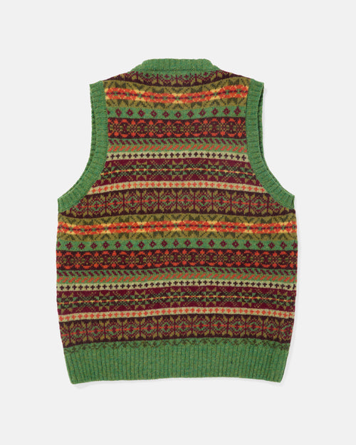Harley of Scotland Shetland Wool Fairisle V-Neck Slipover Baize