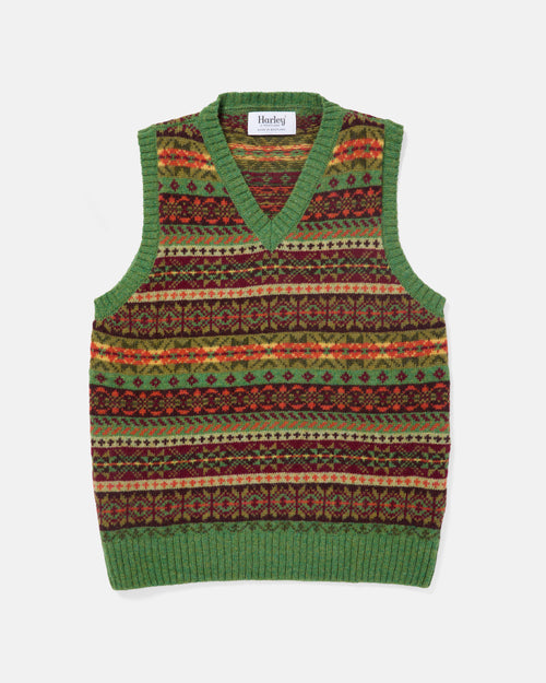 Harley of Scotland Shetland Wool Fairisle V-Neck Slipover Baize