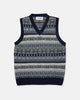 Harley of Scotland Shetland Wool Fairisle V-Neck Slipover Navy