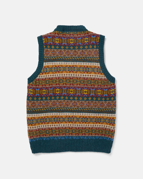 Harley of Scotland Shetland Wool Fairisle V-Neck Slipover Tempest