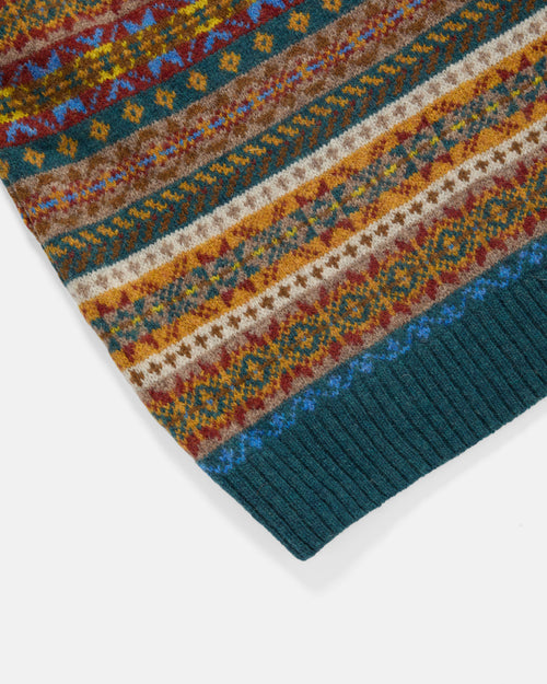 Harley of Scotland Shetland Wool Fairisle V-Neck Slipover Tempest