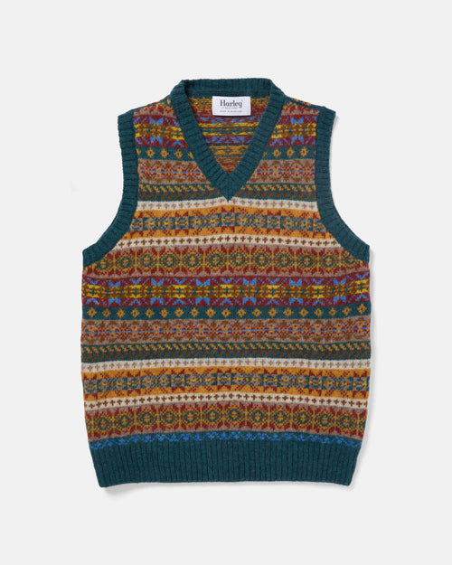 Harley of Scotland Shetland Wool Fairisle V-Neck Slipover Tempest