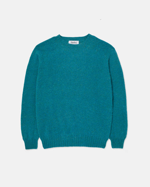 Harley of Scotland Brushed Shetland Crew Neck Jumper Gulfstream