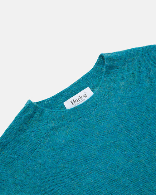 Harley of Scotland Brushed Shetland Crew Neck Jumper Gulfstream