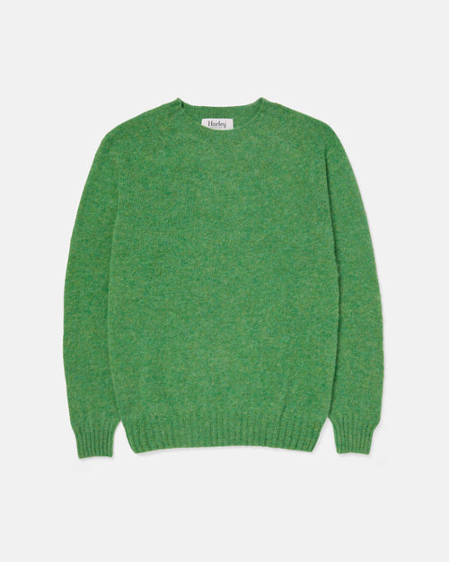 Harley of Scotland Brushed Shetland Crew Neck Jumper Parsley